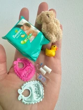 8 Pcs Set 1:12 Dollhouse Miniature Nursery Set Baby Bib bear Bottles Diapers toy