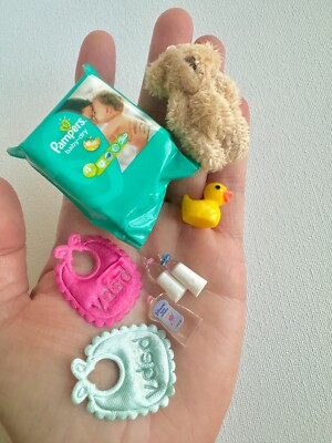 #ad #ad 8 Pcs Set 1:12 Dollhouse Miniature Nursery Set Baby Bib bear Bottles Diapers toy $14.99