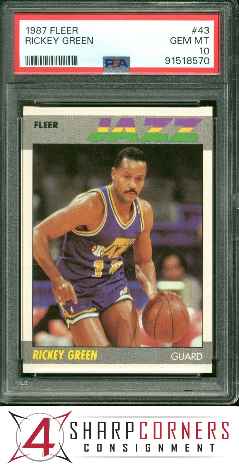 1987 FLEER #43 RICKEY GREEN JAZZ PSA 10