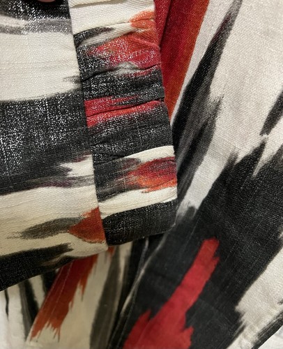Chico’s Women’s 0 (S) Red Black White Linen Blend Shimmer Open Jacket 3/4 Sleeve - Picture 7 of 10