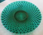 Emerald Green Diamond Cut Scalloped Depression Era Glass Platter 11.5" Vintage