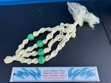 Vintage White Macrame Small Plant Holder With Green Beads