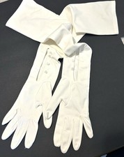 Vintage HANSEN Opera Gloves 23" Long Ivory Pearlized Buttons 1950s fits 6 