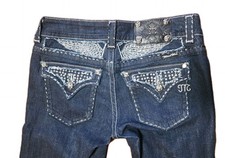 Miss Me Womens Jeans Size 29x33 Skinny JE5086SL Jeweled Angel Wings Flap Pocket