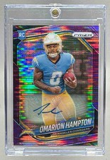 Omarion Hampton 2025 Panini Prizm #355 Purple Pulsar Auto RC Rookie