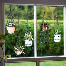 5 Pack Floral Hanging Plant Window Clings - Decorative Glass Door Decals  Stick
