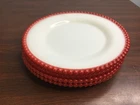 Set of 4 VTG Westmoreland White Milk Glass Red Beaded Edge 6” Dessert Plate