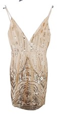 New Love & Other Things Sequin Mini Dress Size 6 Nude Gold Party Occasion