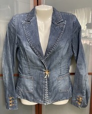 Banana Republic Y2K Vintage Size 4 Denim Blue Single Button Blazer Jacket Fitted