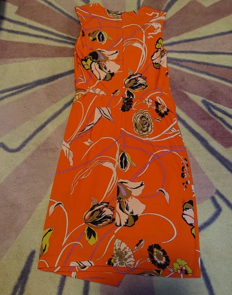 Emilio Pucci Floral Print Dress Size S Non-functioning Orange Sleeveless - Image 3 of 4