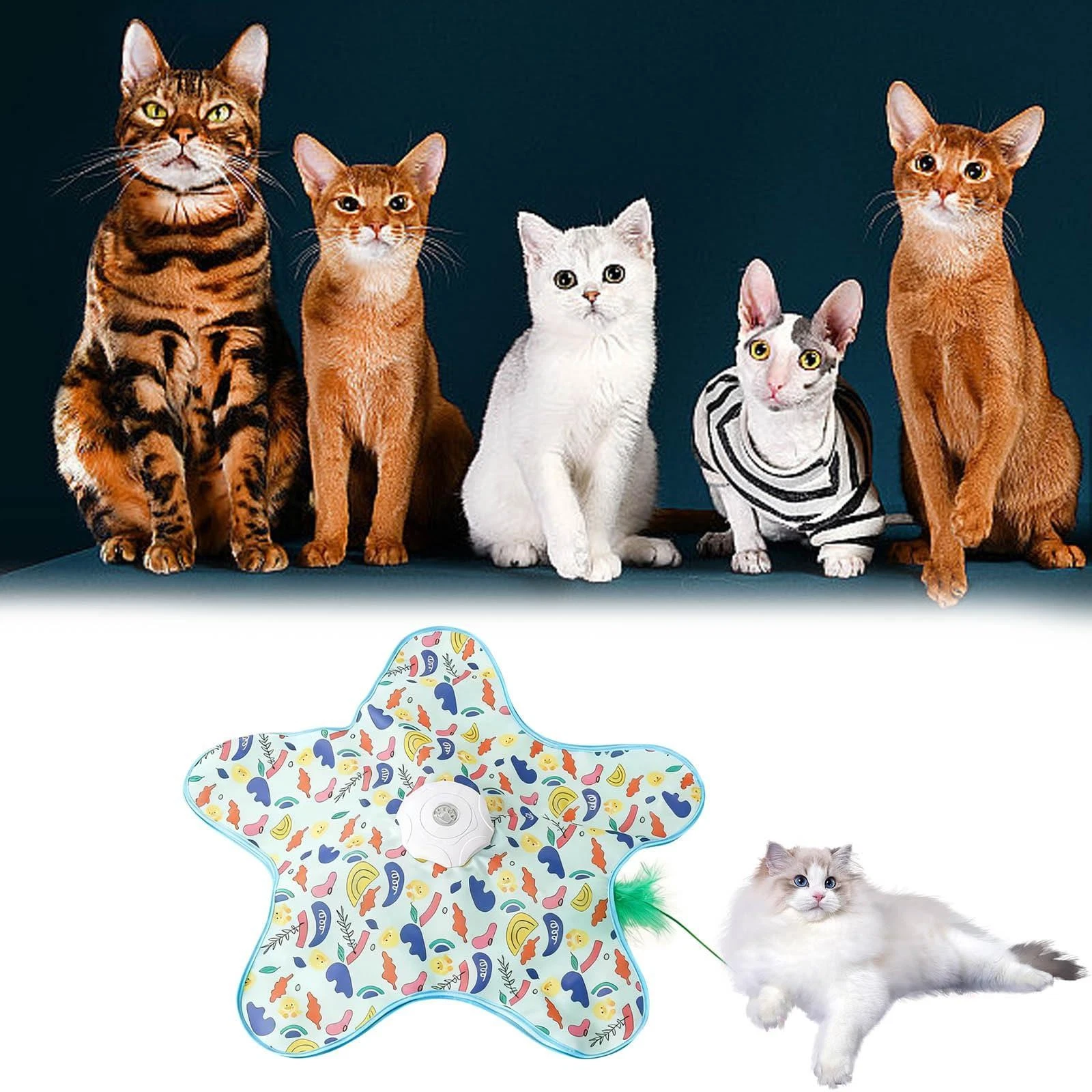 Smart Hide and Seek Cat Toy Electric Motion Activated Squeaky Mouse Feather Wand