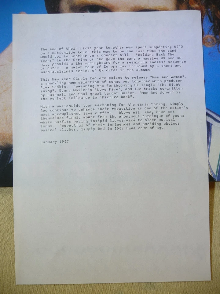 Simply Red ‎– Men And Women  (Promotion Copy + Promo-Sheet, Unplayed) - Bild 3 von 4
