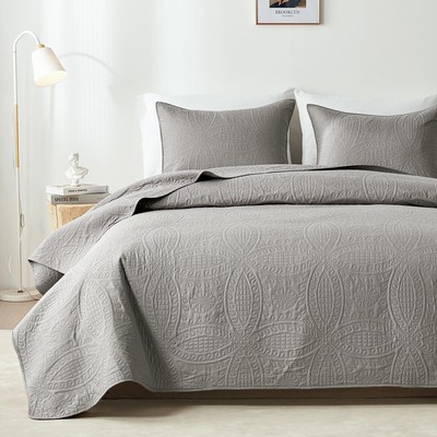 Queen Quilt Bedding Set,Grey Ultrasonic Full/Queen Quilt Set,Lightweight Soft...