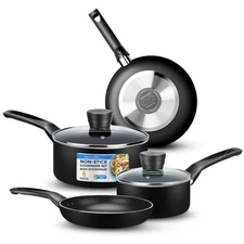 SereneLife 6 pcs Kitchenware Pots & Pans Set-Black Non-Stick Coating Inside
