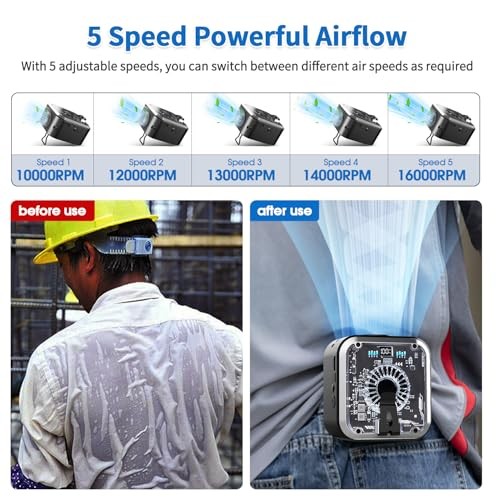 Portable Waist Fan, Wearable Waistband Fan 10000mAh, Belt Clip on Waist Black - Bild 4 von 7