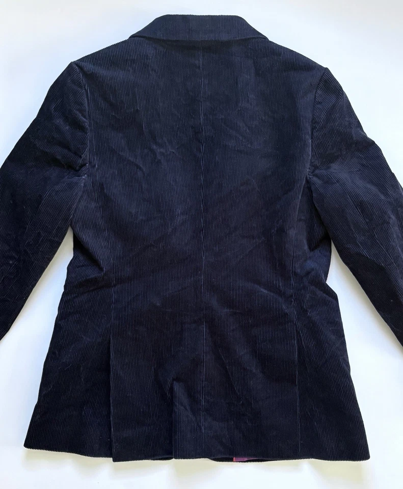 Blazer feminino Boden azul marinho veludo jaqueta de algodão stretch tamanho 8 R excelente - Imagem 3 de 4