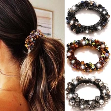 Rhinestone Hair Tie Fancy Ponytail Holders Beaded Hair Scrunchies Hair Accessori