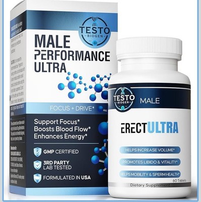 Testo Biogen Erect Ultra Male Performance Booster Stamina Energy Maca 60 Tablets
