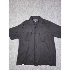 Nat Nast Camp Shirt Men Size M Black 100 Silk Contrast Stitch Short Sleeve