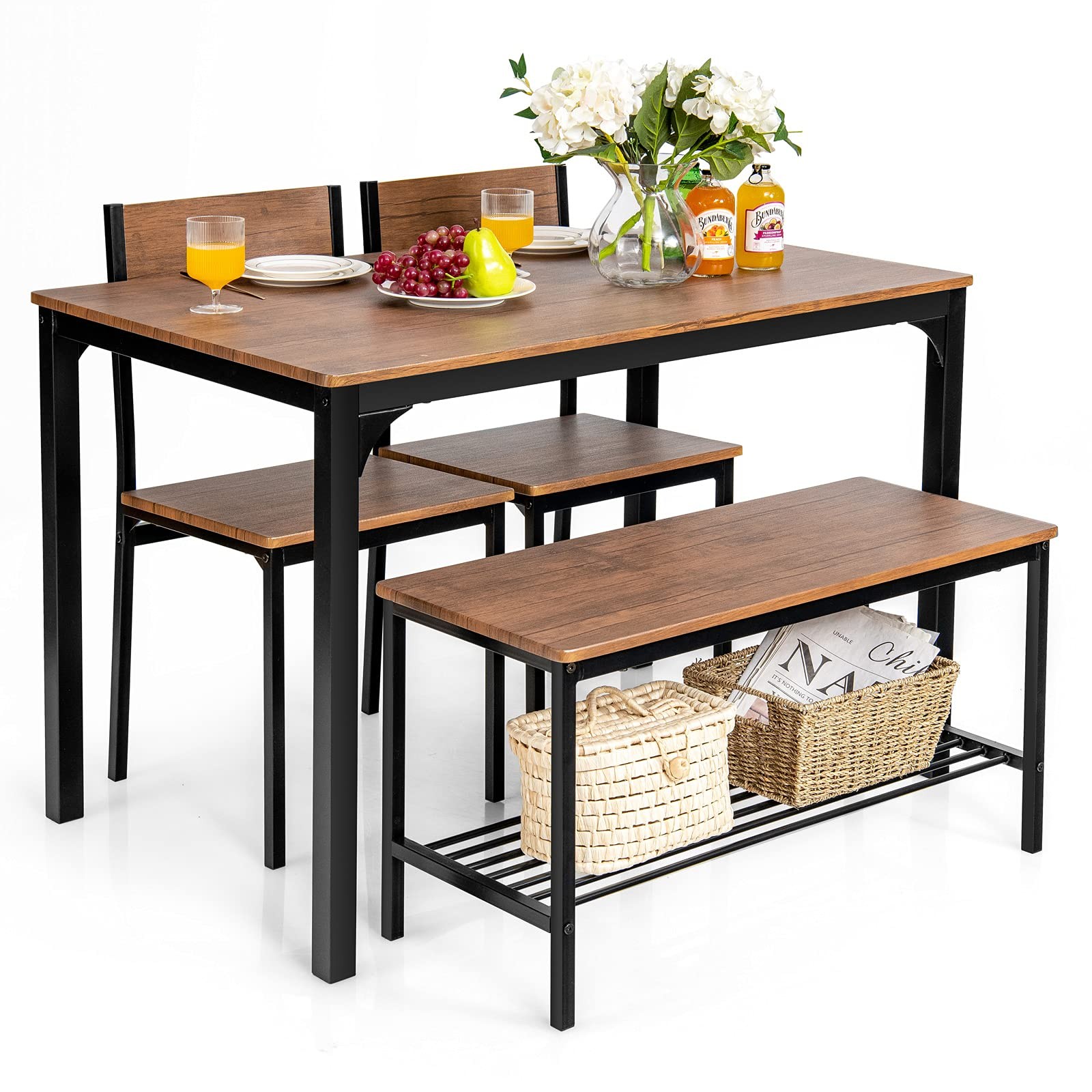 Giantex Dining Table Set for 4, 43" Kitchen Table and Chairs, Dining Bench wi...