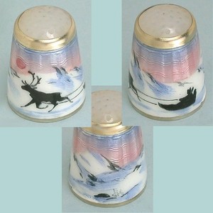 Vintage Norwegian Enameled Sterling Silver Thimble w/ Stone Top * Aksel Holmsen