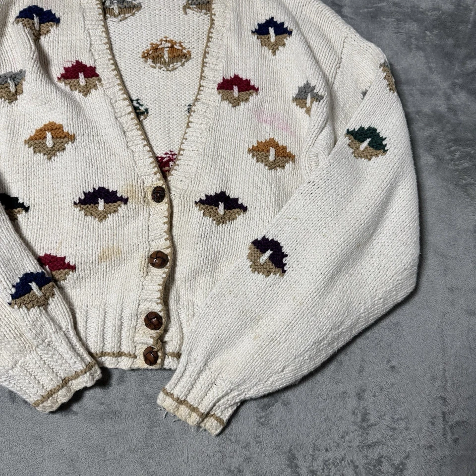 Cárdigan Suéter Mujer De Colección Liz Sport Tejido a Mano Marfil Champiñón Defectos Medianos Foto 4 de 4