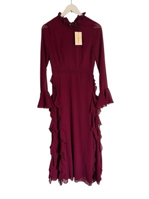 Shein Bae elegantes lila Langarm hochgeschlossen Rüschenbesatz Kleid neu S 10 37,99 £