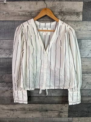 Free People Farmhouse Bluse Top Gr. Small weiß gestreift Shirt V-Ausschnitt