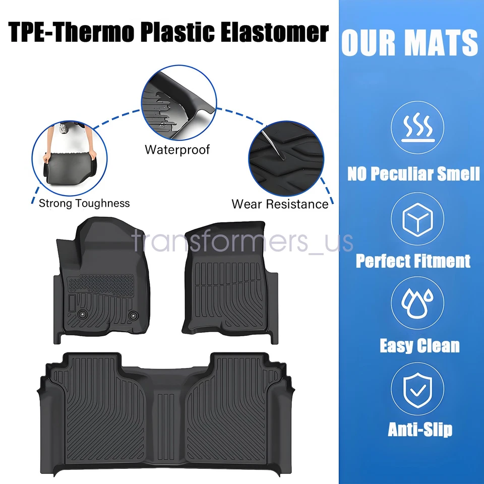 Tapetes forros TPE para Silverado/Sierra 1500/2500/3500 HD 2019-2025 doble cabina Foto 3 de 4