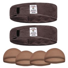 2 Pack Velvet Wig Grip Band with 4 Caps, Adjustable No Slip Headband for Keep...