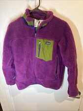 Patagonia Girls Youth Size 14 XL, RETRO-X Sherpa coat, Green/Purple- Pre-owned
