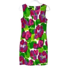 Bright Floral Sheath Dress 8 Pink Green Sleeveless Knee Length Dopamine Artsy