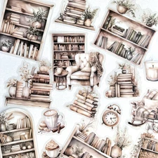 Cozy Home Bookcase Book Stickers White Scrapbooking Journaling Collage