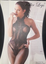 KILLER LEGS Delicate Lace Choker Neck Fishnet Bodysuit Body Stocking, 818JT192