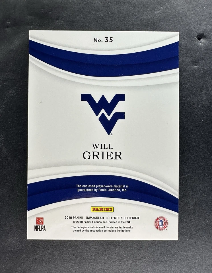 2019 Panini Immaculate Collegiate Jumbos West Virginia WVU Will Grier /99 - Image 2 of 2