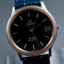 Vintage 1980 OMEGA DeVille Quartz Cal.1332 Black Dial 33mm Men Swiss Dress Watch