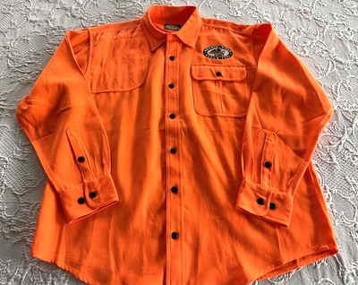 #ad Cabela#x27;s Meadow Wood Quail Blaze Orange Padded Bird Hunting Button Shirt L Reg $20.95