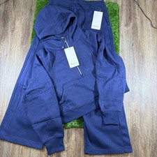 Lululemon Women's Navy Blue Hoodie Pants Sweatsuit Set, Pockets, Elastic Waist