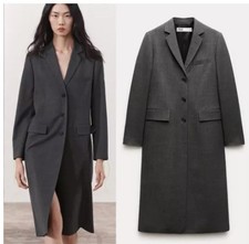 ZARA GREY MARL ZW COLLECTION WOOL BLEND LONG TAILORED FROCK COAT MEDIUM BNWOT
