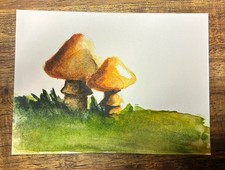 ACEO Art Card Watercolor Painting Woodland Mushrooms Fungi