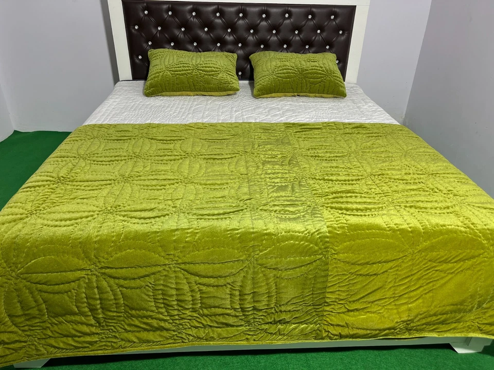 Olive Green velvet quilt king velvet blanket velvet comforter queen bedding set - Image 4 of 4