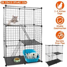 Black Cat Playpen Cage Enclosures Metal Indoor Pet House with 3 Doors 2 Ladders