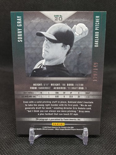 Sonny Gray #129/149 Auto 2011 Panini Limited Limited Draft Hits Signatures #20 - Picture 2 of 2