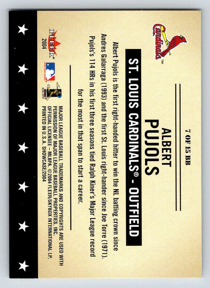 2004 Fleer Showcase Baseballs Best #7 Albert Pujols - Image 2 of 2
