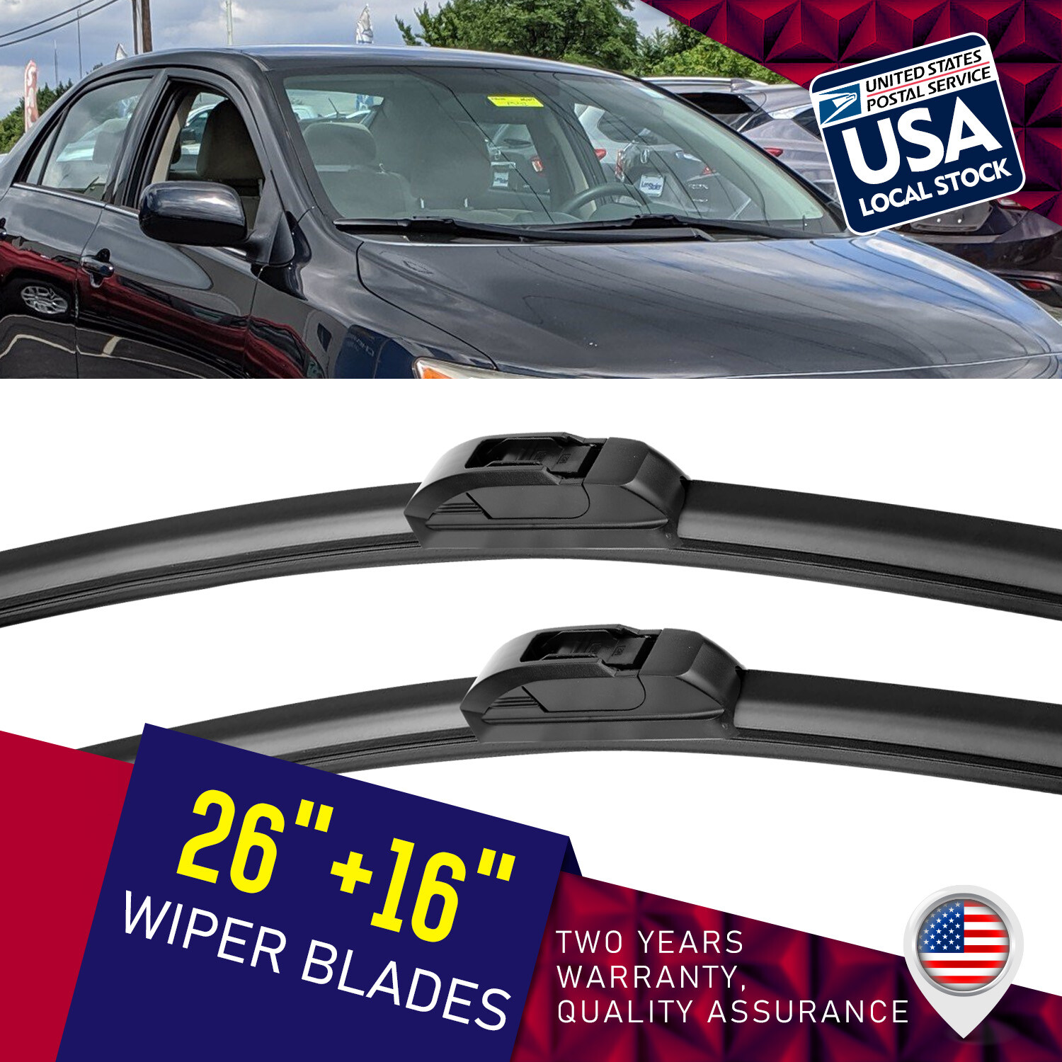 Durable 26+16in U/J-Hook Windshield Wiper Blades for Genesis G80 G90 2018