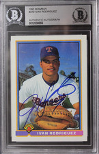 Ivan Pudge Rodriguez Rangers Signed 1991 Bowman #272 ROOKIE Card Autograph BAS