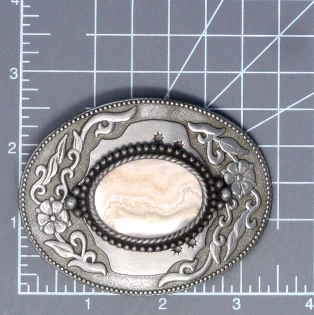 Clásico Cinturón Vaquero Occidental Hebilla Floral Pergamino Encaje Ágata De Colección Años 80 .CPA451 Foto 3 de 4