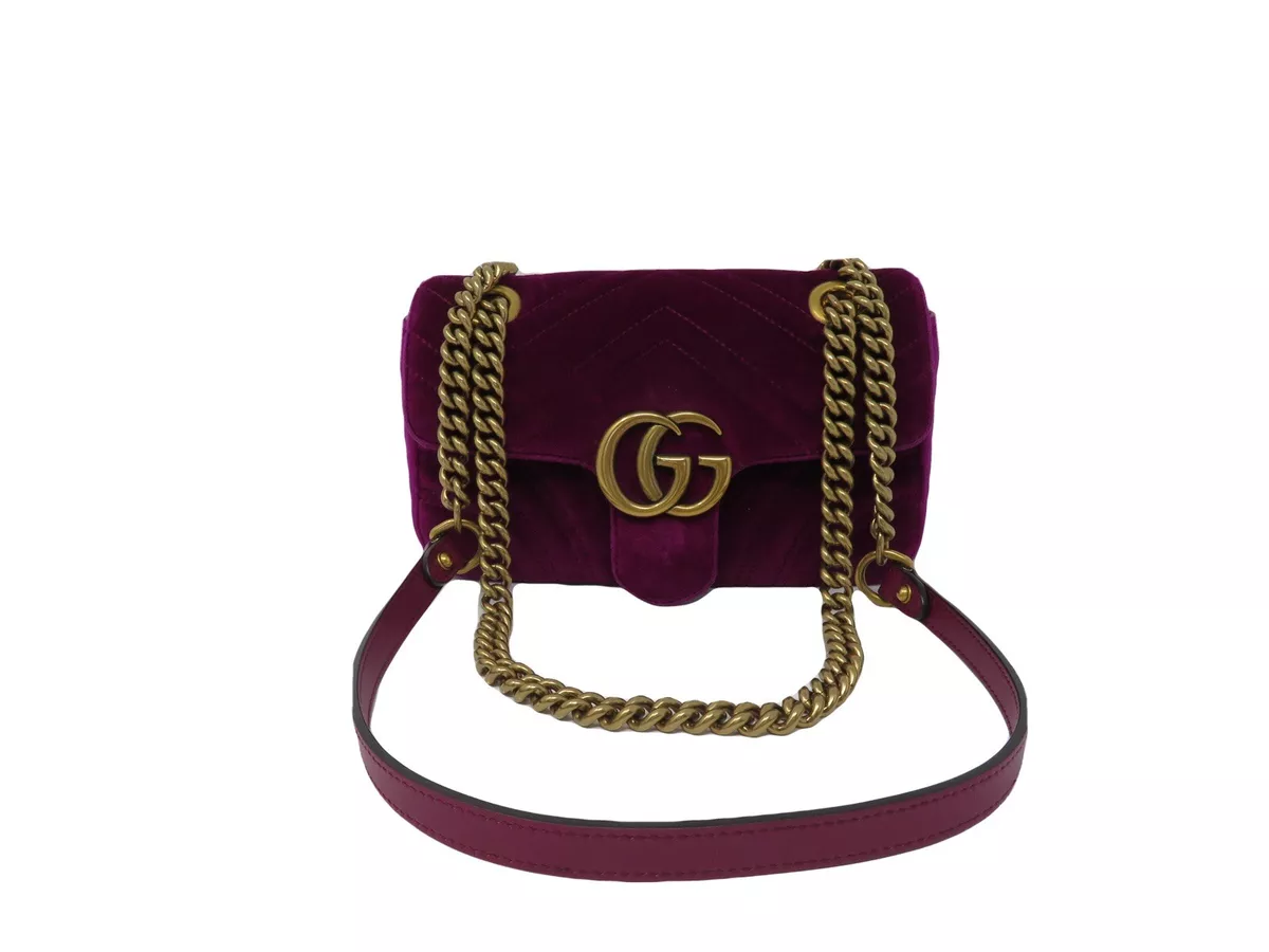 GUCCI GG Marmont Shoulder Hand Bag Velvet Purple Chain used