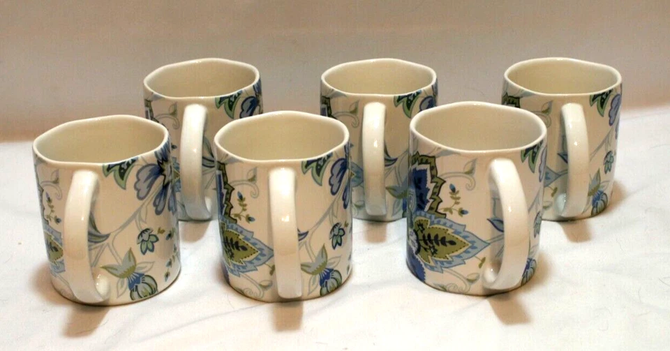 222 Fifth Mirabelle blanco y azul floral 10 oz. Juego de 6 tazas de té de café nuevas Foto 3 de 3