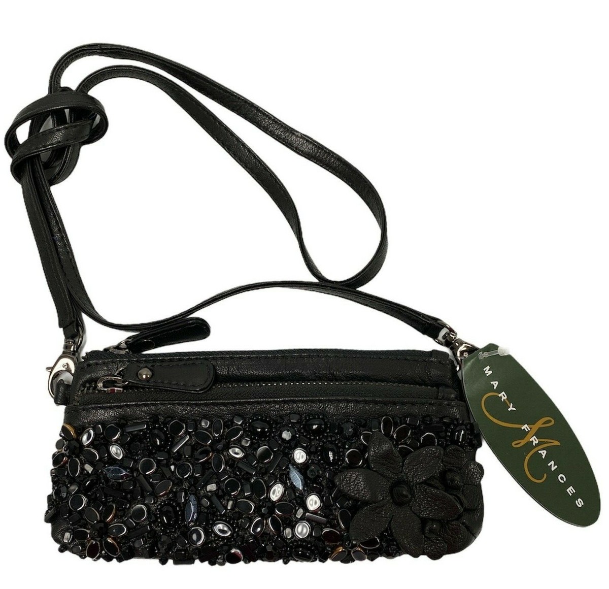 MARY FRANCES Free Spirit Crossbody Mini Handbag Floral Beaded